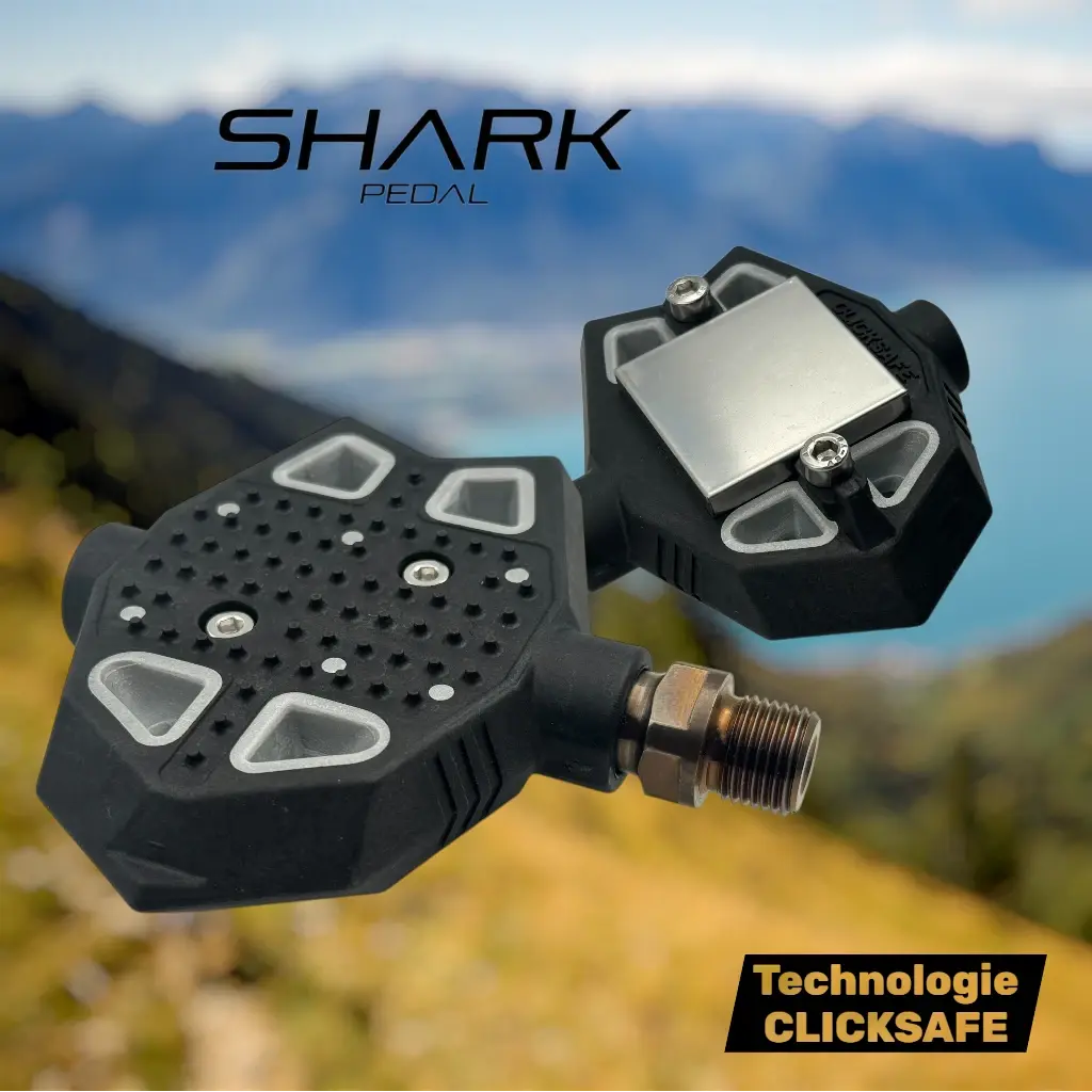 Pédale magnétique Shark ClickSafe pour VTT, route  et gravel, avec maintien puissant et décrochage par levier latéral